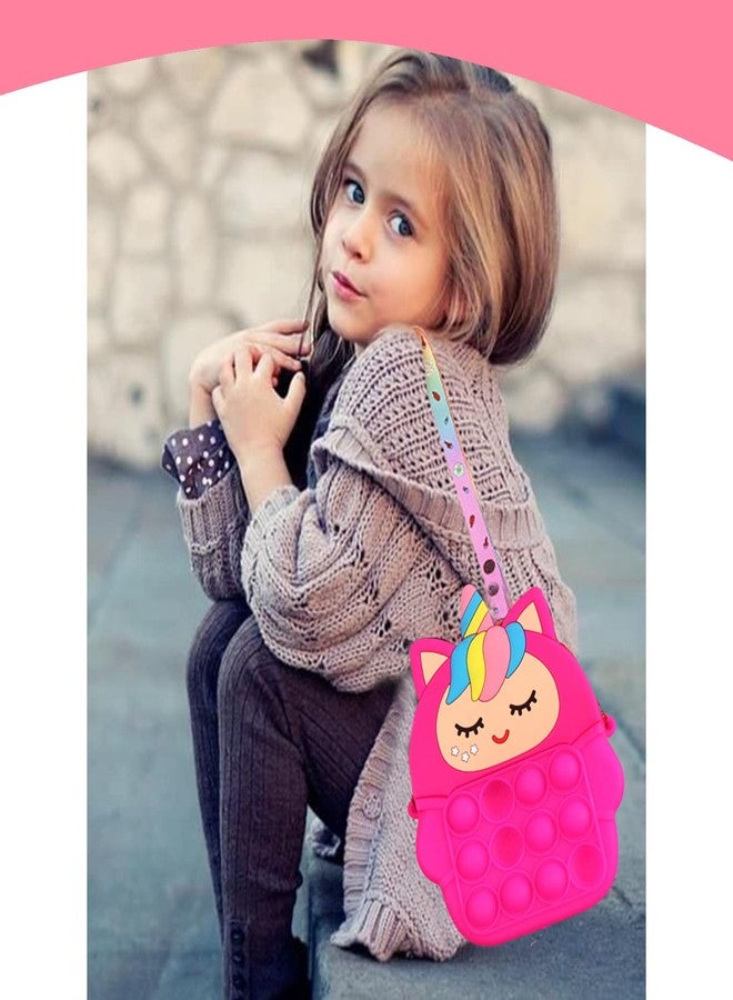 سيجا حقيبة سيليكون للأطفال من سيجا، بتصميم قطة وحيد القرن، لعبة ضغط لتخفيف التوتر، حقيبة كتف تعليمية للأطفال (لون أحمر وردي) - Image 2